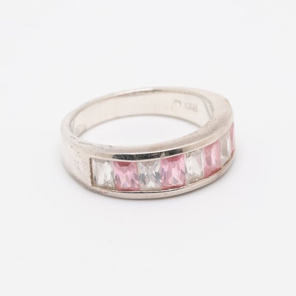 Vintage Sterling Silver Pink White CZ Ring - Picture 3 of 7